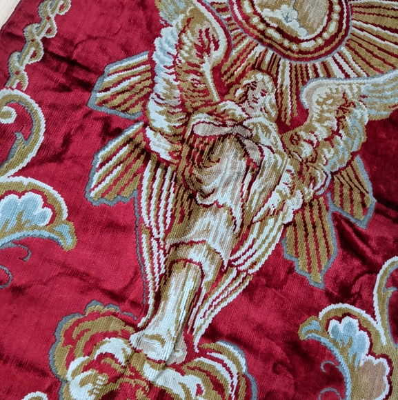 Antique Moody Maximalist Salvaged Religious Tapestry Rug - Picture 2 of 5